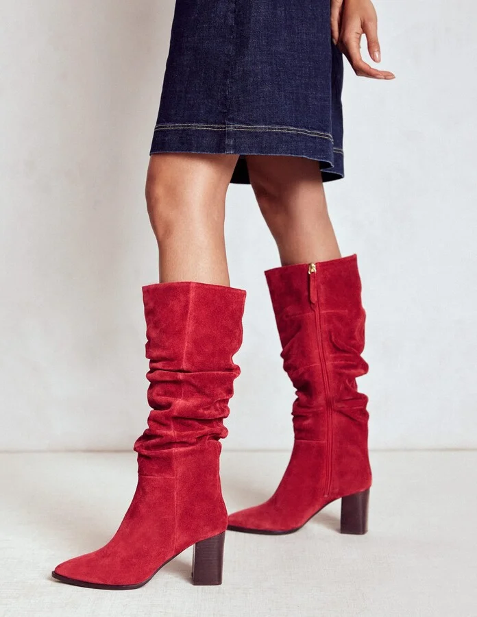 Vera Block Heel Point Boots, Red - Image 2