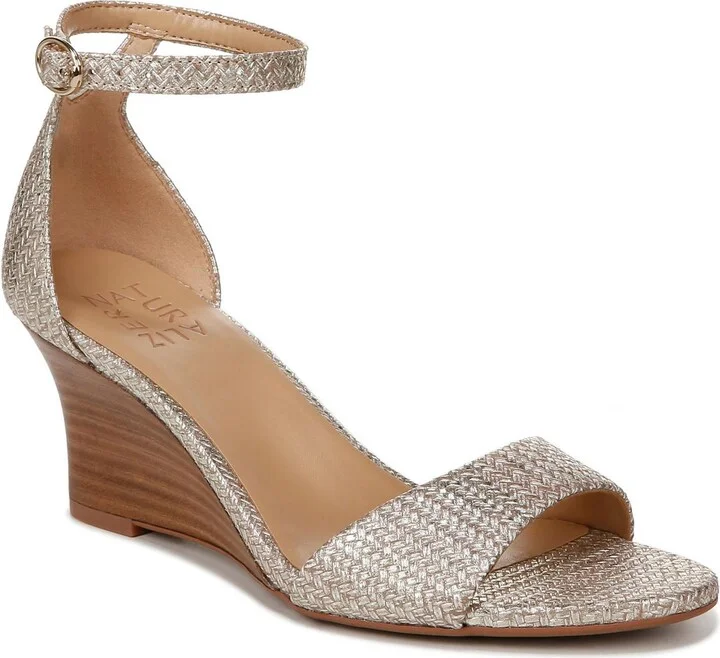 VERA-GOLDEN Womens Leather Ankle Strap Wedge Sandals