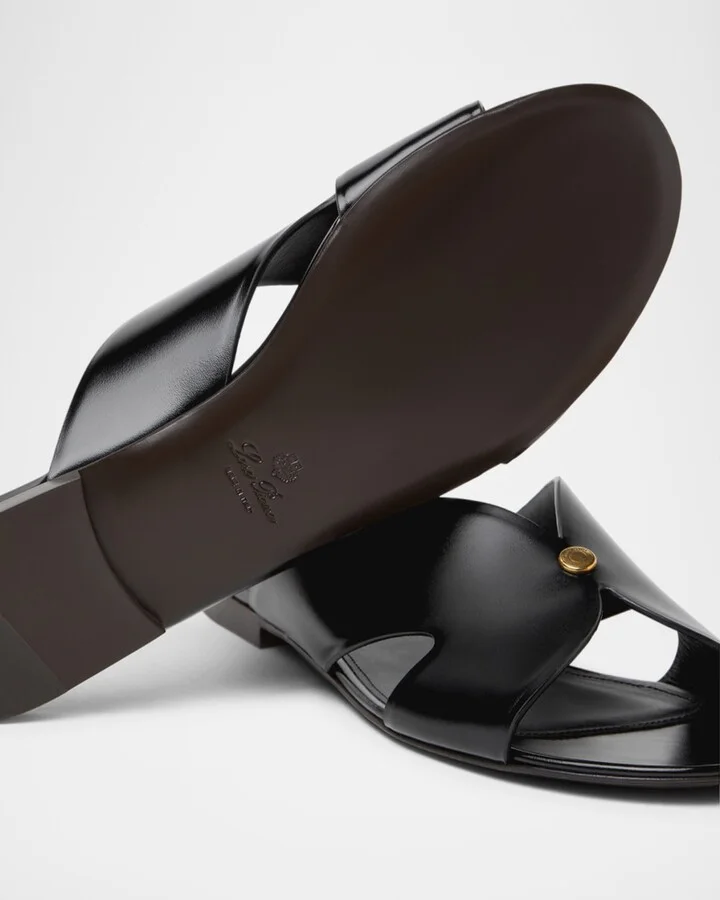 Vera Leather Flat Slide Sandals - Image 2