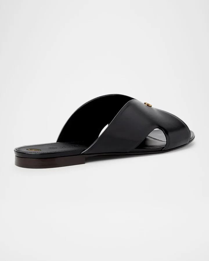 Vera Leather Flat Slide Sandals - Image 5