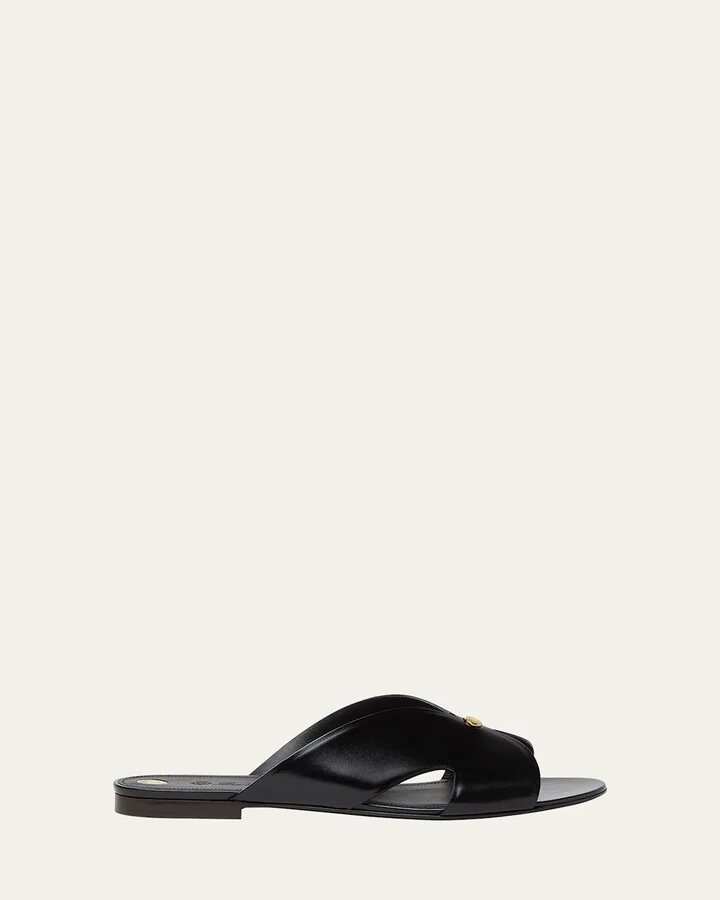 Vera Leather Flat Slide Sandals