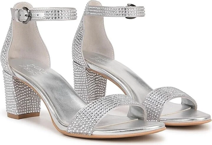 Vera Sandals Women's 5.5 Silver Satin Ankle Strap Block Heel RHS2912