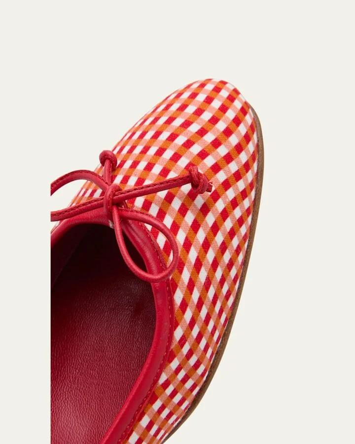 Veralli Check Cotton Bow Ballerina Flats - Image 3