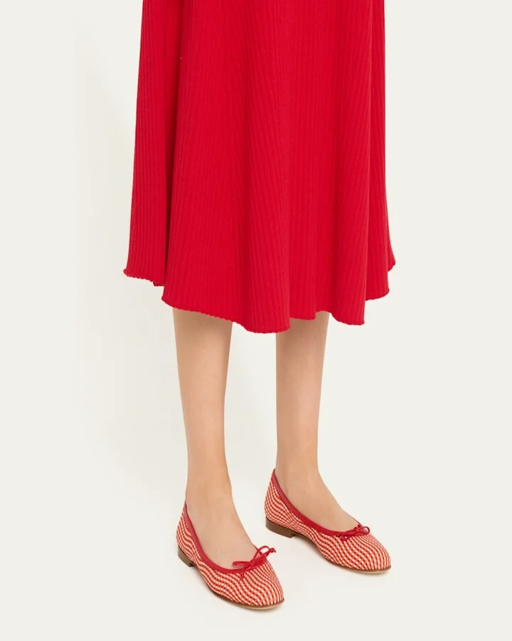 Veralli Check Cotton Bow Ballerina Flats - Image 5