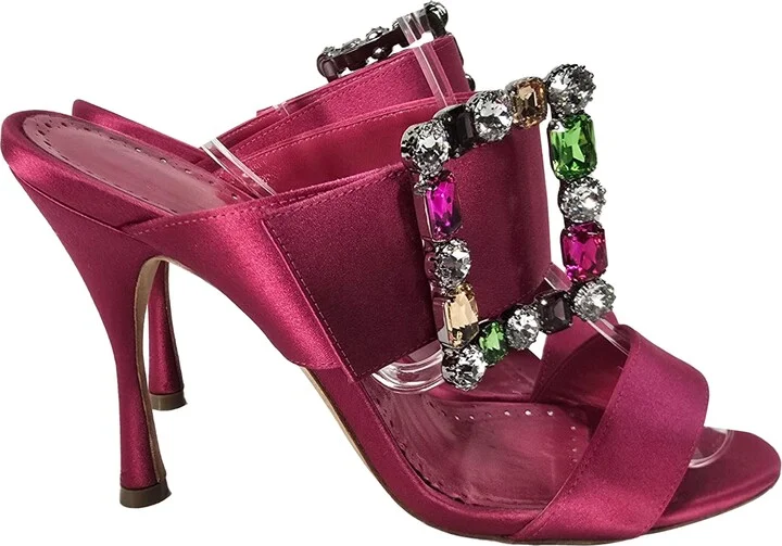 Verda Embellished Slip-On Heeled Sandals in Pink Satin