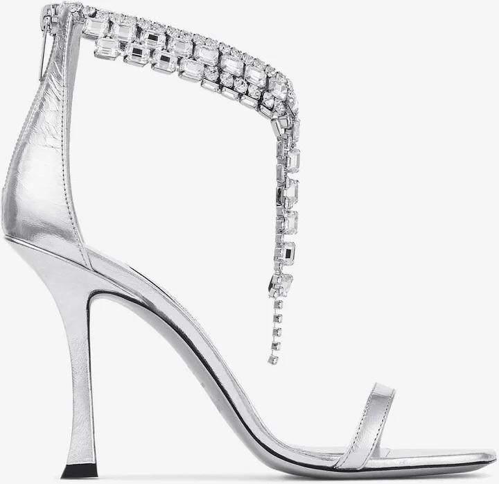 Verity 100 Crystal-Embellished Metallic Leather Sandals