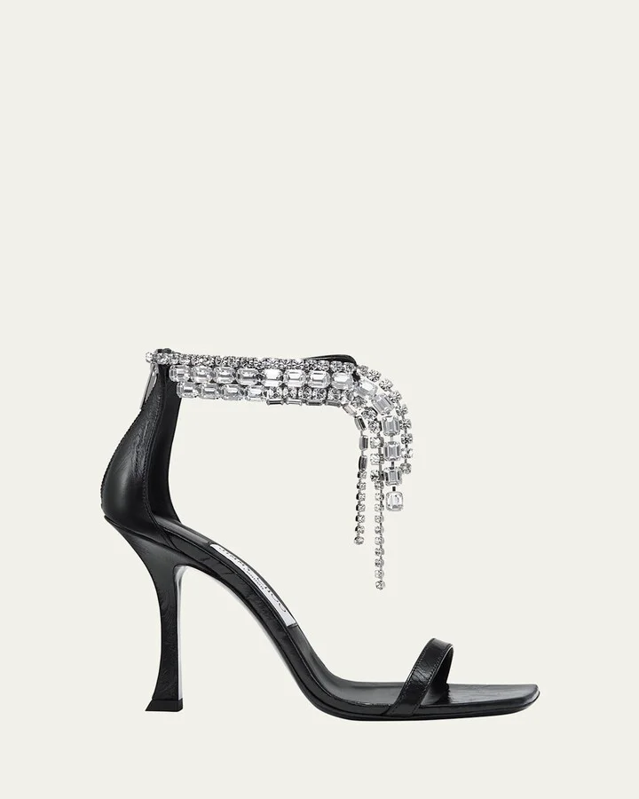 Verity Leather Crystal-Cuff Sandals
