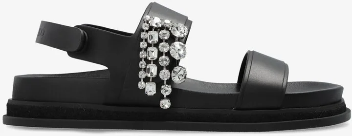 Verity Leather Crystal Flat Sandals