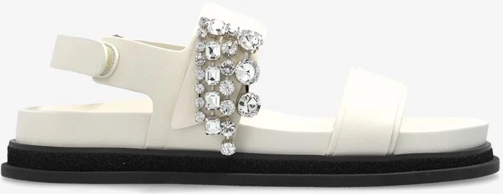 Verity Leather Crystal Flat Sandals