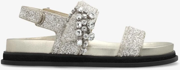 Verity Leather Crystal Flat Sandals