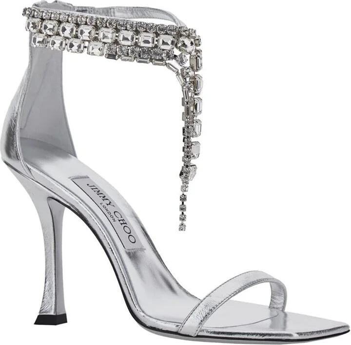 'Verity' Metallic Sandals With High Stiletto Heel In Leather And Crystal Woman - Image 2