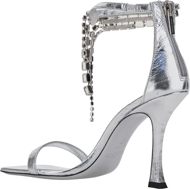 'Verity' Metallic Sandals With High Stiletto Heel In Leather And Crystal Woman - Image 3
