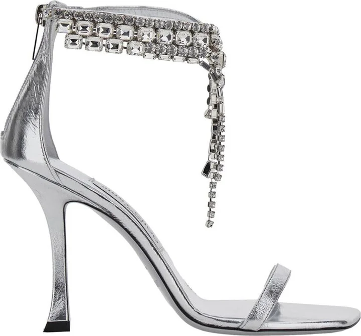 'Verity' Metallic Sandals With High Stiletto Heel In Leather And Crystal Woman
