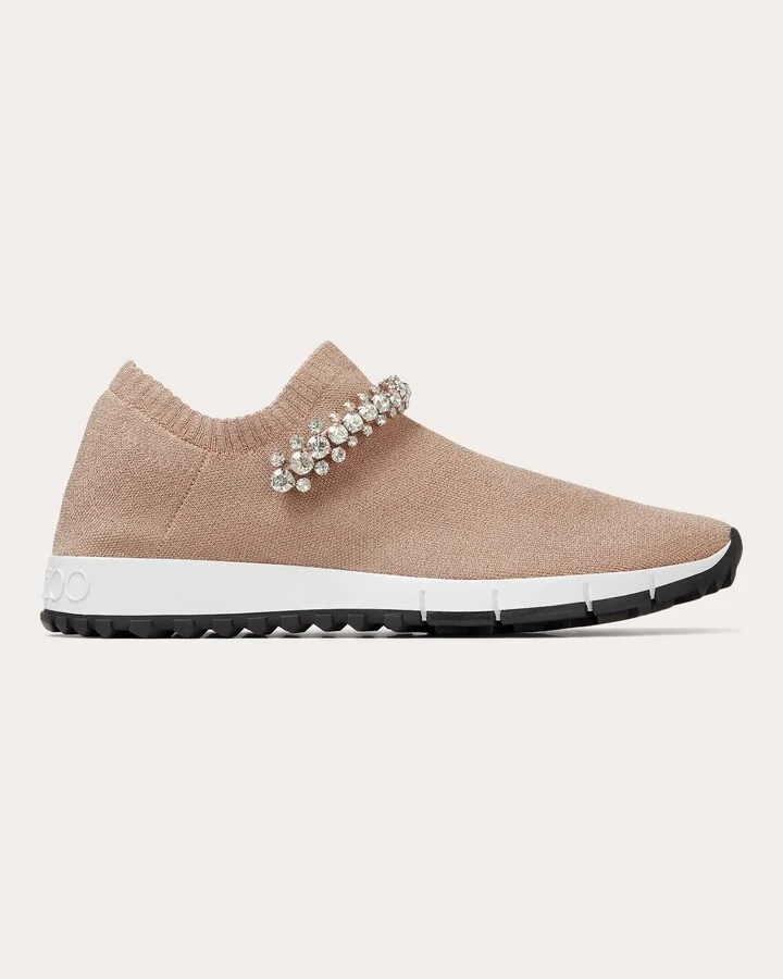 Verona Crystal-Embellished Metallic-Knit Sneaker