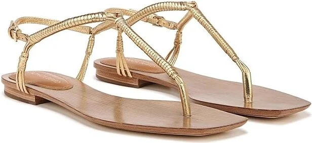 Veronica Beard Amelia Thongs Women's Sandals Gold Leather : 5 M