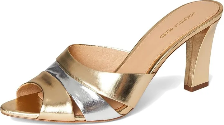 Veronica Beard Cassiel Slide Sandals Women's Sandals Gold/Silver : 6.5 M, Leather/Suede - Image 5