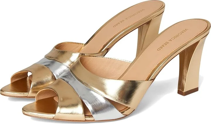 Veronica Beard Cassiel Slide Sandals Women's Sandals Gold/Silver : 6.5 M, Leather/Suede
