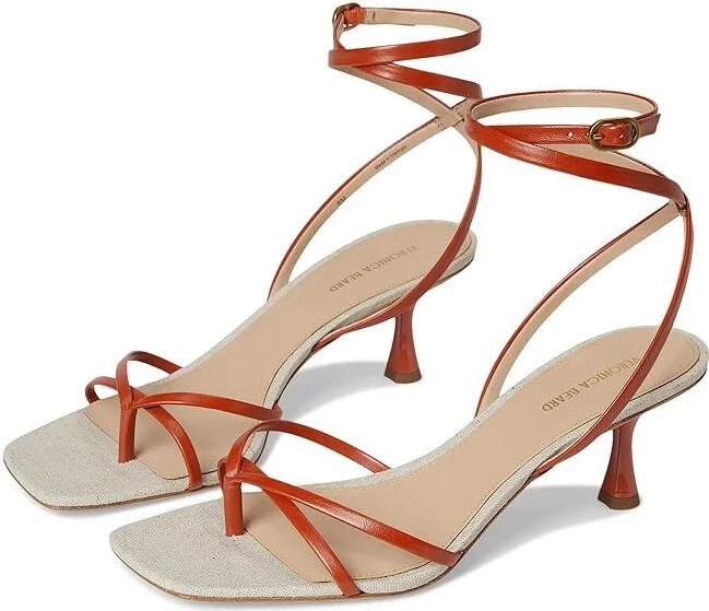 Veronica Beard Caterina Women's Wedge Shoes Persimmon Red Leather : 7.5 M