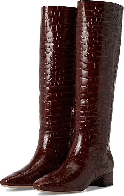 Veronica Beard Cecile High Shaft Boots Women's Boots Sepia Croc Print Leather : 9.5 M, Leather/Rubber