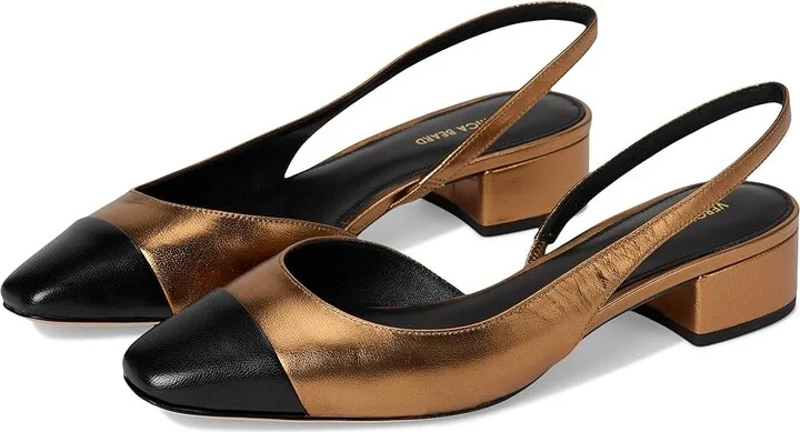 Veronica Beard Cecile Sling Women's Shoes Black Dark Gold : 10.5 M, Textile