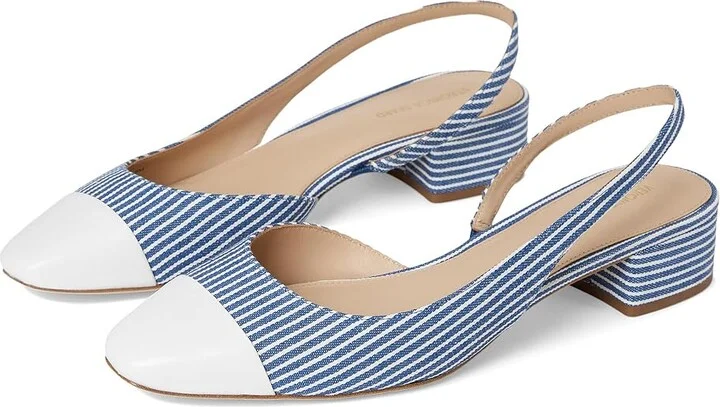 Veronica Beard Cecile Sling Women's Shoes Blue/White Stripe Denim : 6 M, Textile