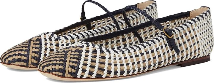 Veronica Beard Ellie Woven Women's Shoes Navy/White/Beige Woven Leather : 11 M