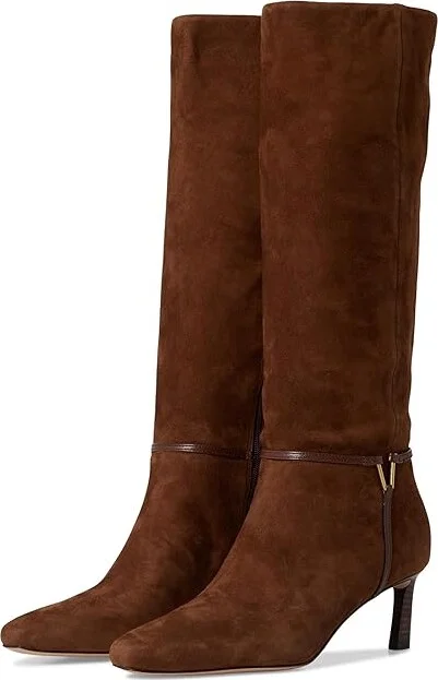 Veronica Beard Kenzie High Shaft Boots Women's Boots Cedar Brown Suede : 8.5 M, Leather/Rubber/Suede