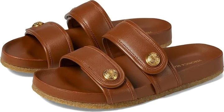 Veronica Beard Percey Slides Women's Sandals Caramel Brown Leather : 5 M