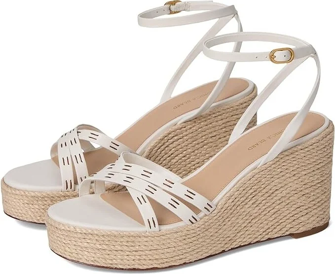 Veronica Beard Philene Women's Wedge Shoes Coconut White Leather : 11 M