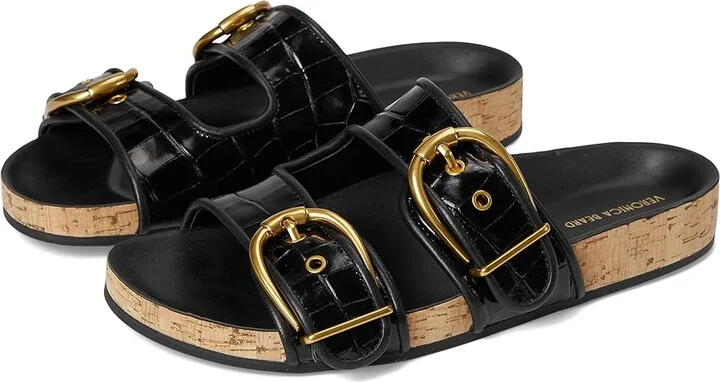 Veronica Beard Prue Women's Wedge Shoes Black Croc Print Leather : 9.5 M, Leather/Rubber