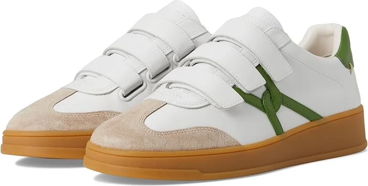 Veronica Beard Reagan Sneakers Women's Shoes White/Lemongrass Green Leather : 9.5 M