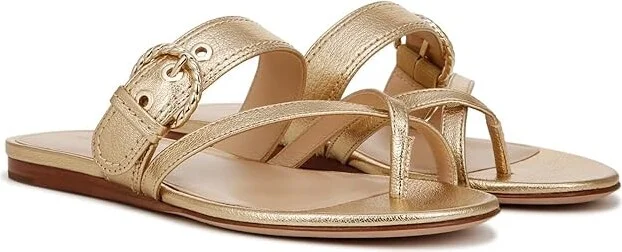 Veronica Beard Salva-3 Slides Women's Sandals Gold Leather : 5 M, Suede