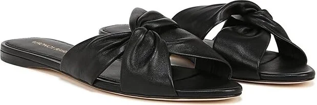 Veronica Beard Seraphina Flat Slides Women's Sandals Black Leather : 6 M