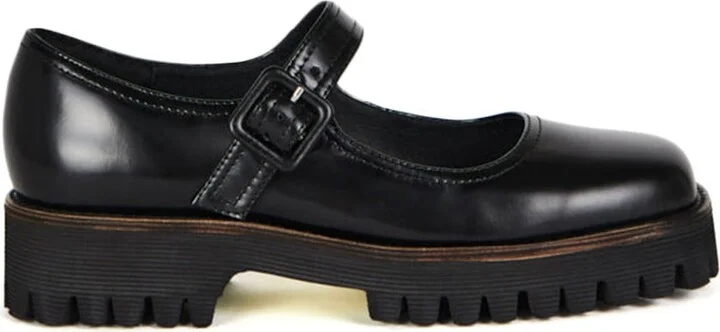 Veronica Box Leather Lug Sole Mary Jane-Black - Image 3