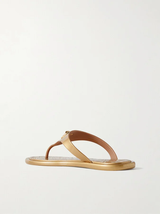 Versace - Alia Embellished Metallic Rubber Flip Flops - Gold - Image 3