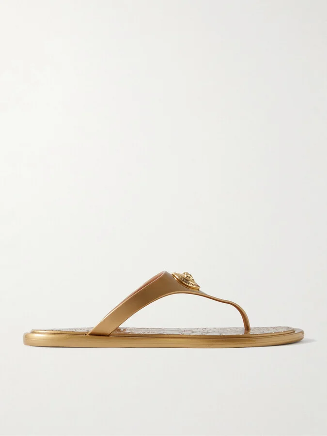 Versace - Alia Embellished Metallic Rubber Flip Flops - Gold