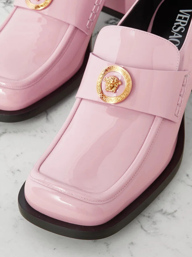 Versace - Alia Embellished Patent-leather Loafers - Pink - Image 4