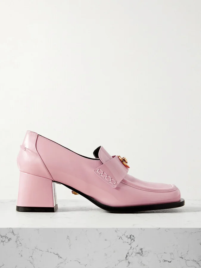 Versace - Alia Embellished Patent-leather Loafers - Pink