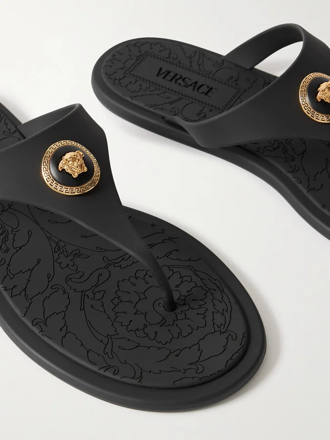 Versace - Alia Embellished Rubber Flip Flops - Black - Image 4