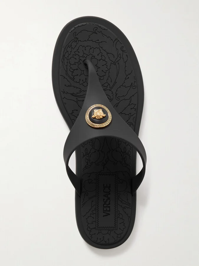 Versace - Alia Embellished Rubber Flip Flops - Black - Image 5