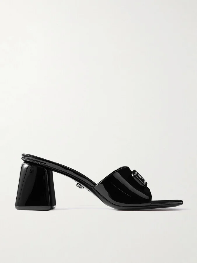 Versace - Barret Embellished Patent-leather Mules - Black