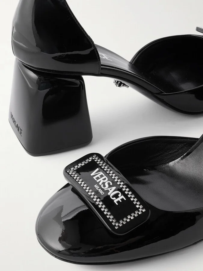Versace - Barret Embellished Patent-leather Pumps - Black - Image 4
