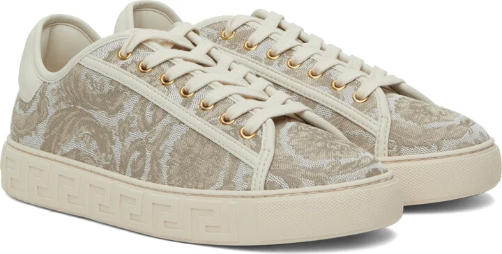 Versace Beige Barocco Greca Sneakers - Image 4