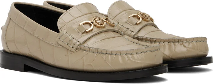 Versace Beige Croc-Effect Medusa '95 Loafers - Image 4