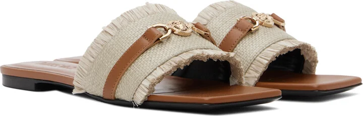 Versace Beige Fabric & Calf Leather Sandals - Image 4