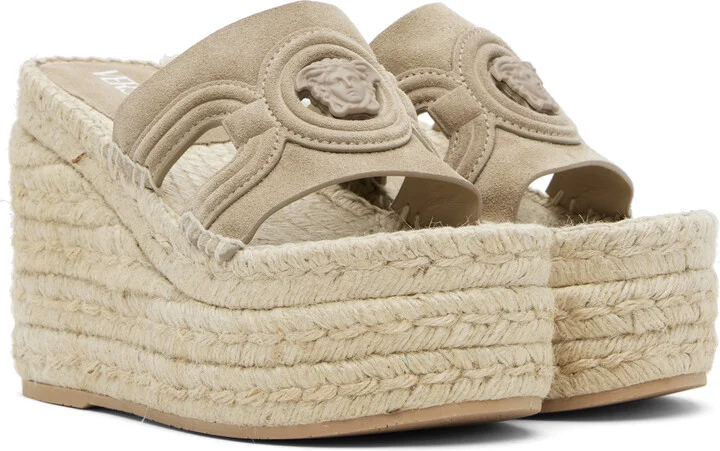 Versace Beige Medusa '95 Platform Espadrille Heeled Sandals - Image 4