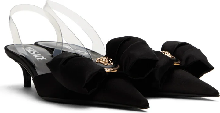 Versace Black Alia Slingback Heels - Image 4