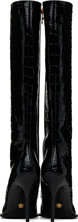 Versace Black Croc-Effect Alia Boots - Image 2