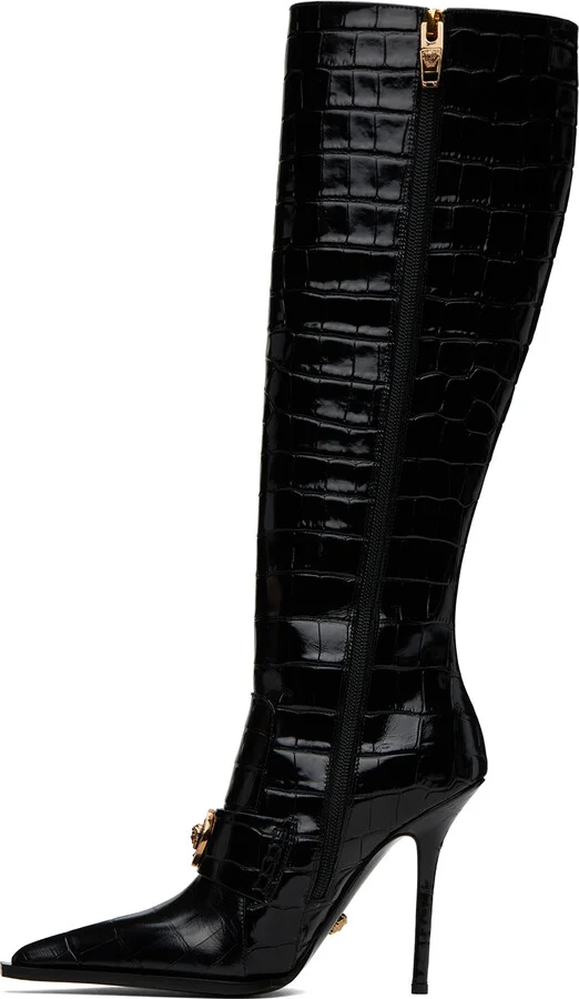 Versace Black Croc-Effect Alia Boots - Image 3