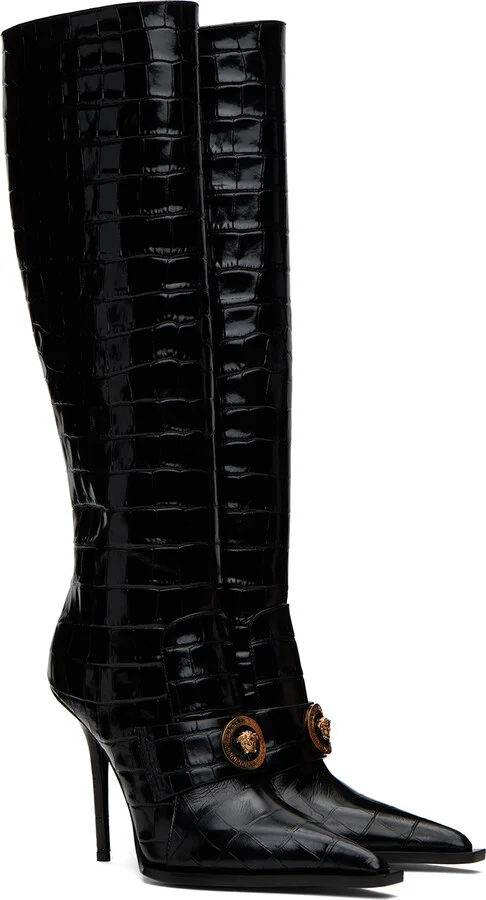 Versace Black Croc-Effect Alia Boots - Image 4